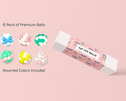 Assorted pastel colored cat toy balls in a 6 pack for girls and women, made from premium materials