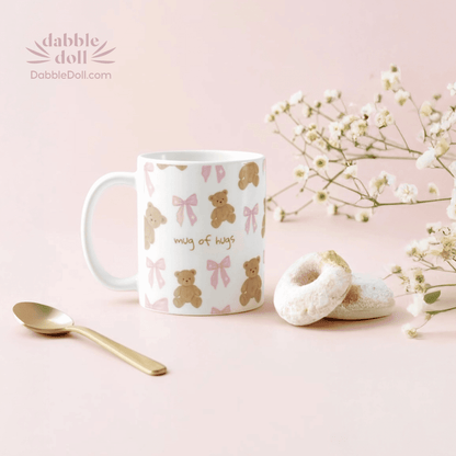 Dabble Doll coffee ceramic mug featuring teddy bears and a cute design with baked donuts