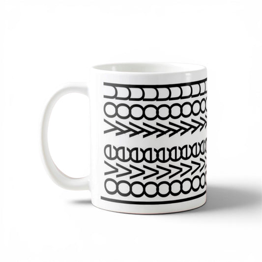 Dabble Doll Gift Box featuring a stylish black and white coffee mug with a heartwarming message