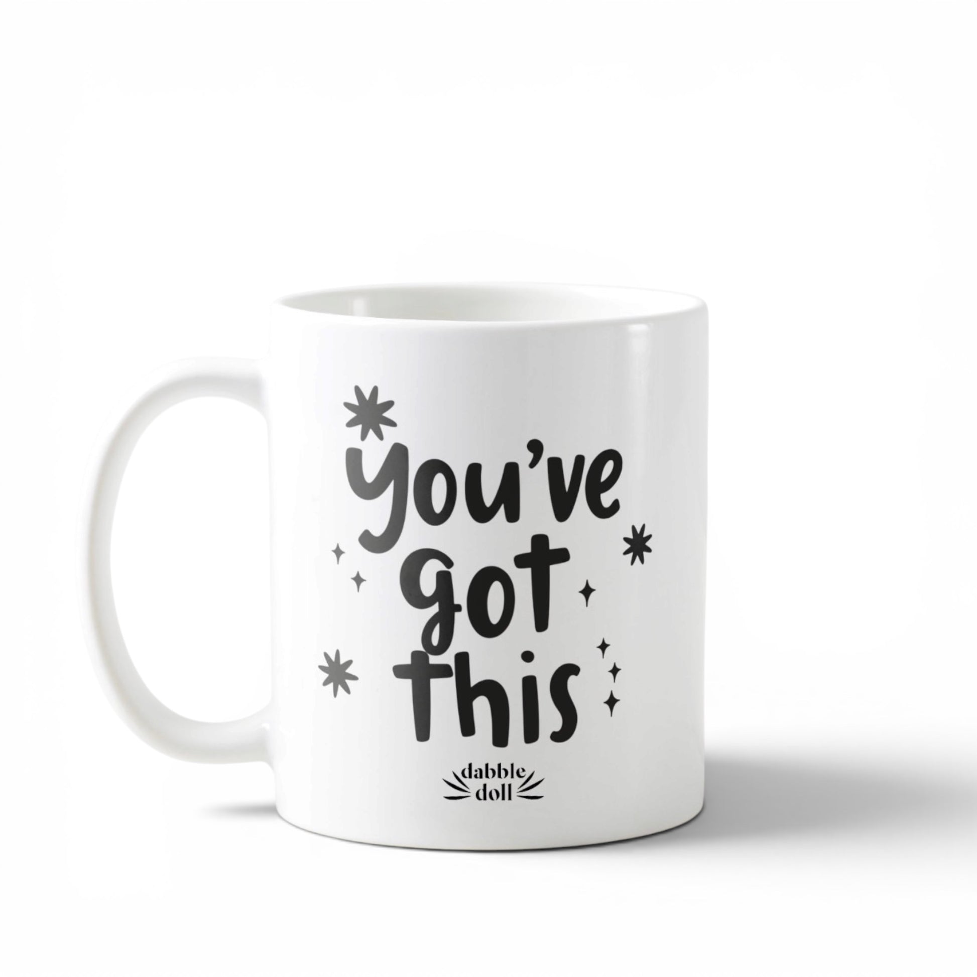 Dabble Doll coffee mug with motivational text You've got this in black lettering on a white background