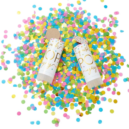 Colorful Confetti Popper in Pink, Blue, and Green for Girls and Women's Celebrations