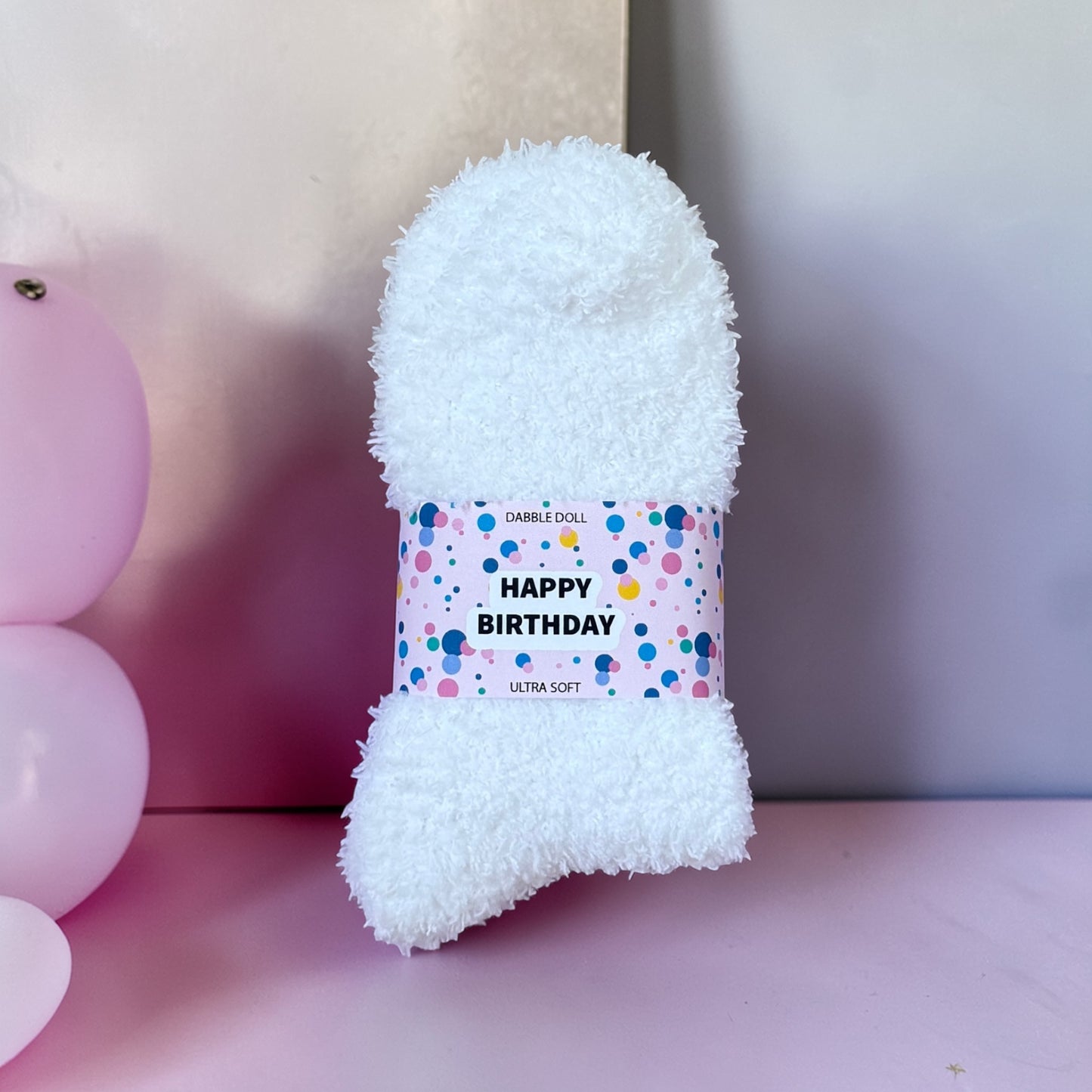 Dabble Doll Gift Box with Ultra Soft Cozy Socks for a special birthday celebration