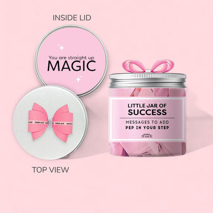 Pink Dabble Doll Little Jar of Success with Affirmations and pink bow, perfect for girls and women