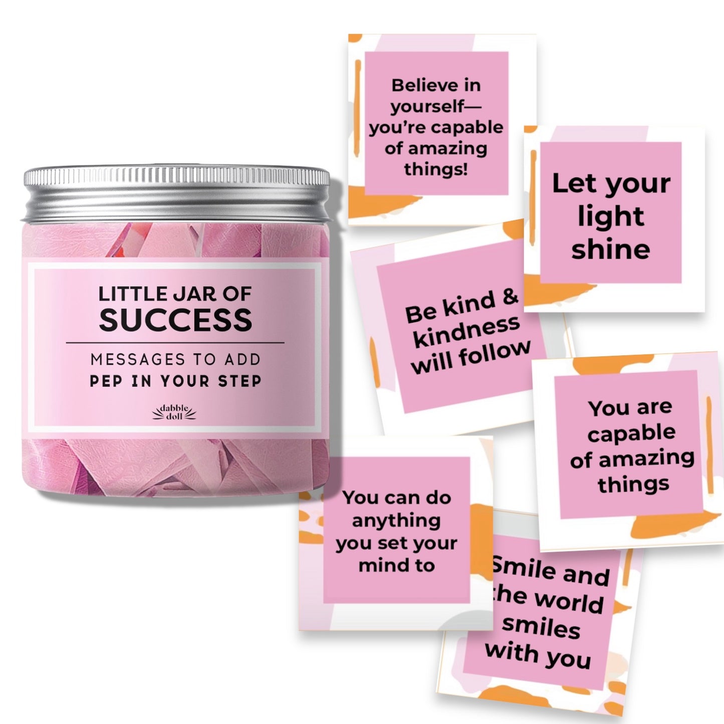 Pink Little Jar of Success with Affirmations for girls and women to inspire confidence and positivity