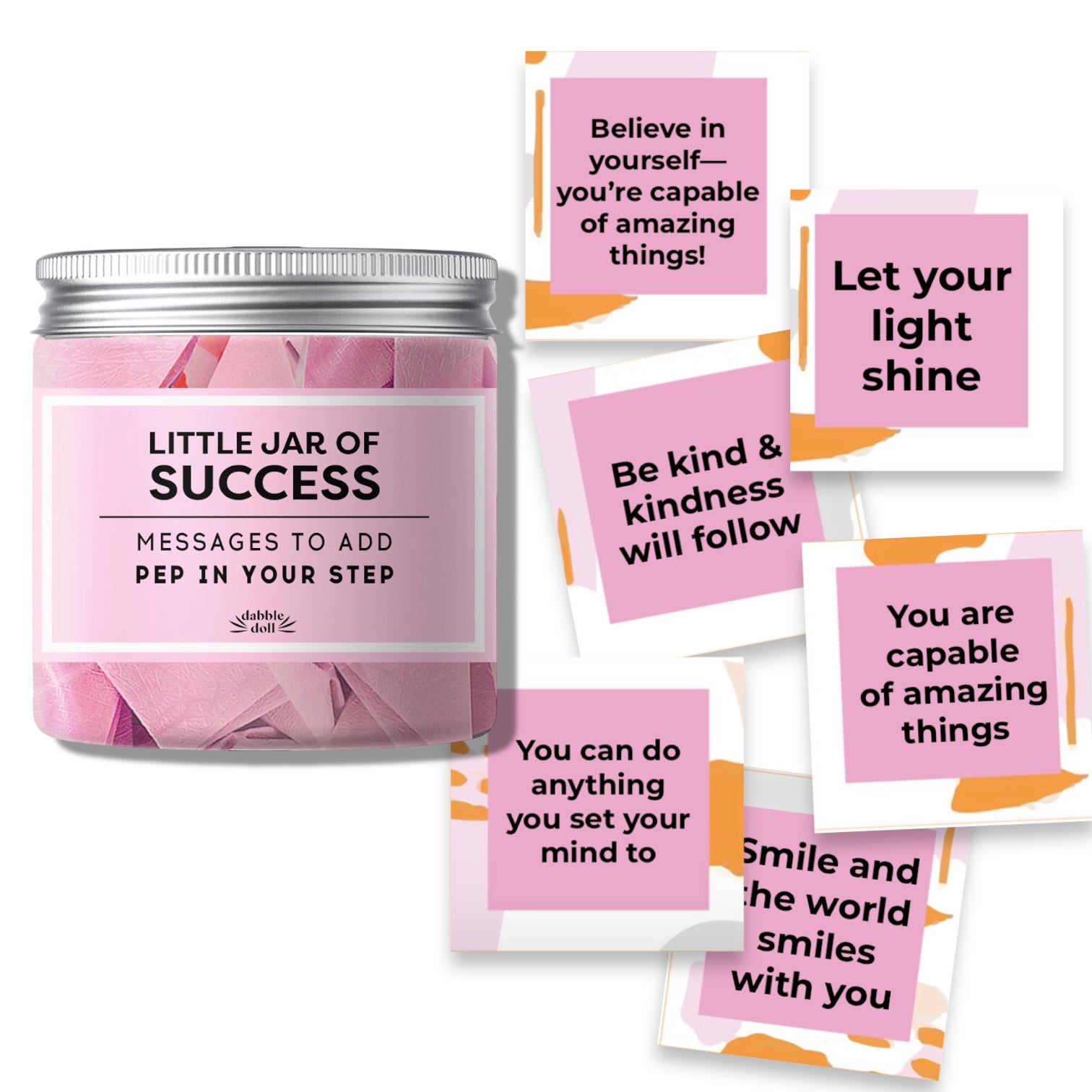 Pink Little Jar of Success with Affirmations for girls and women to inspire confidence and positivity