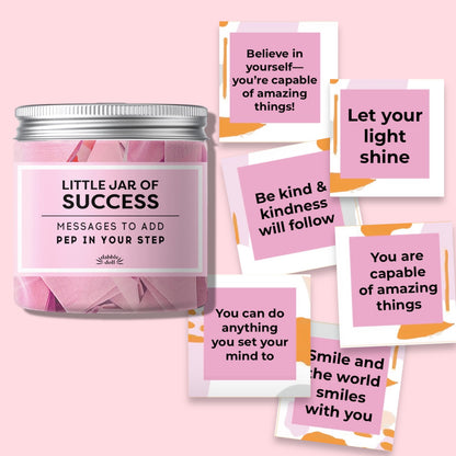 Dabble Doll Little Jar of Success for girls and women, featuring affirmations on colorful cards
