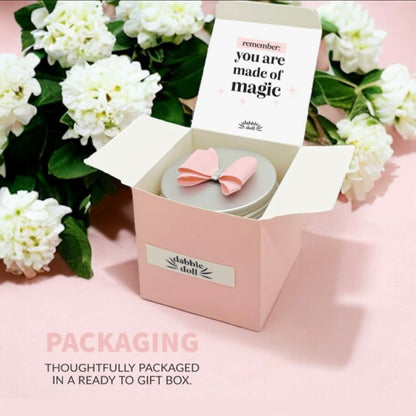 Dabble Doll Affirmations Gift Box in Soft Pink with Bow, Perfect for Girls and Women