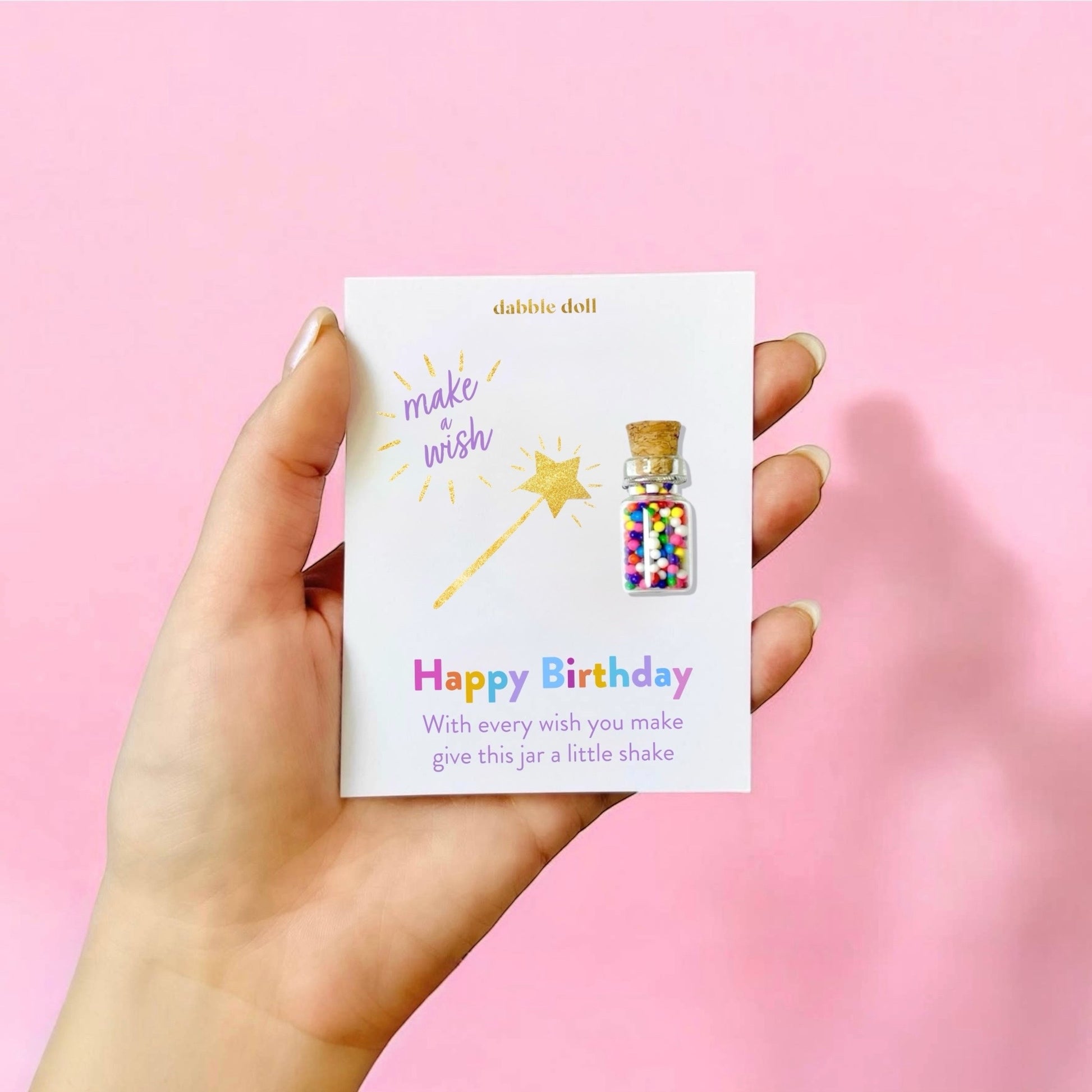 Dabble Doll Birthday Gift Box with a colorful wish jar and cheerful message for celebrations