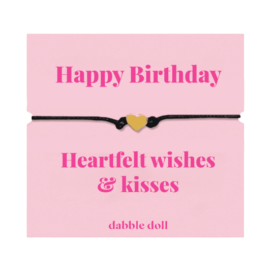 Dabble Doll Birthday Bracelet with Heart Charm and Message for Heartfelt Wishes and Kisses