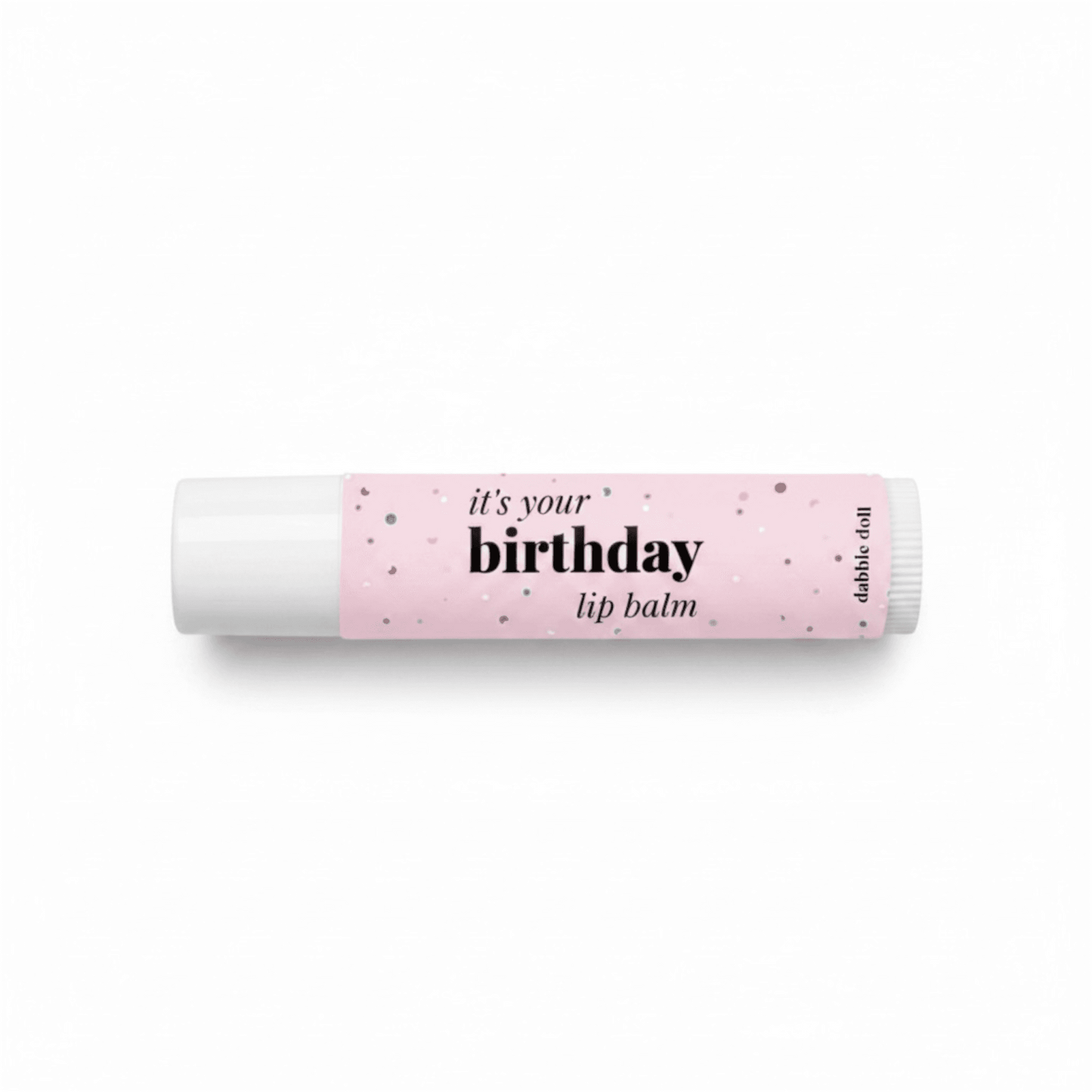 Dabble Doll It's Your Birthday Lip Balm in Pink with Fun Confetti Design