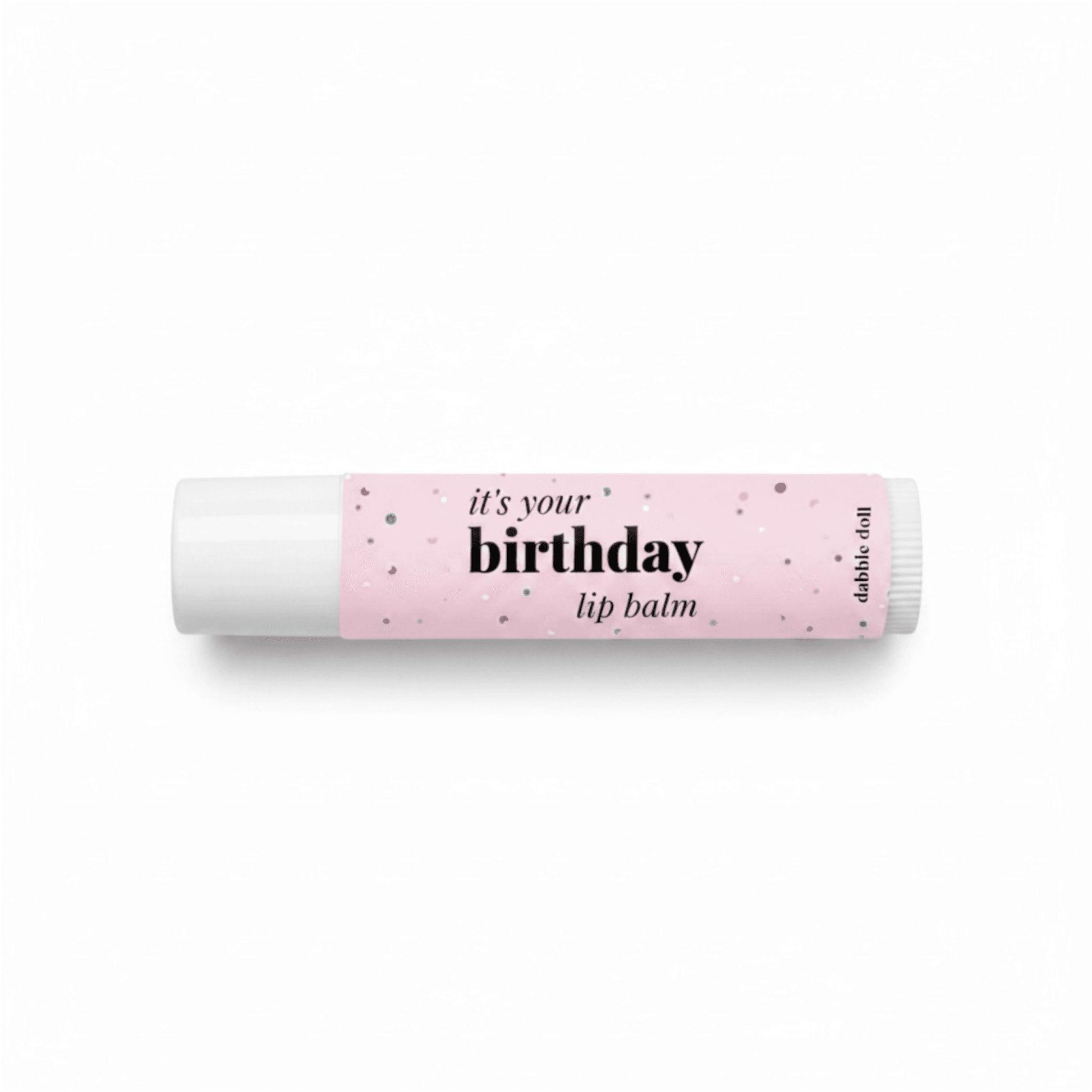 Dabble Doll It's Your Birthday Lip Balm in Pink with Fun Confetti Design