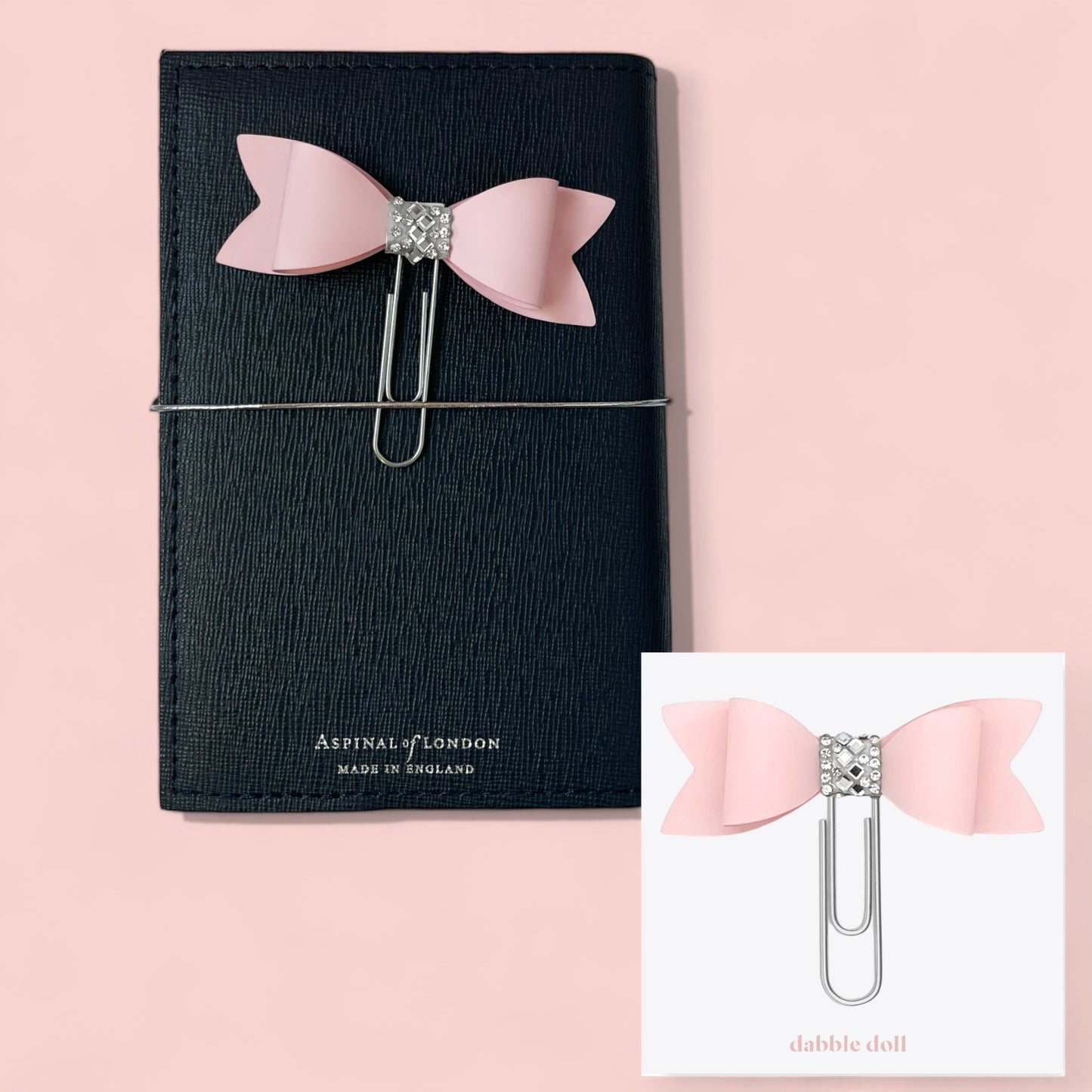 Dabble Doll Bow Paperclip in Pink with Sparkling Center for Stylish Organization