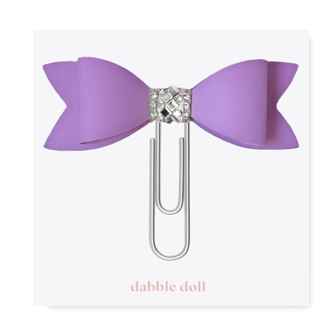 Dabble Doll Purple Bow Paperclip with Decorative Rhinestone Center for Stylish Organization