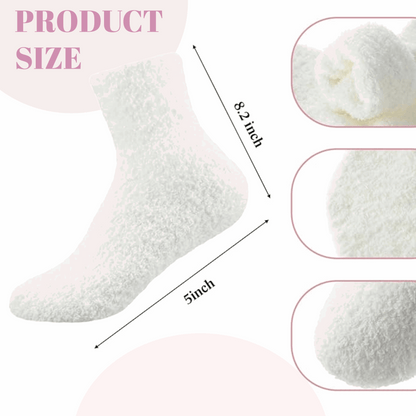 Dabble Doll cozy white gift box with gift containing soft, fluffy socks in various sizes