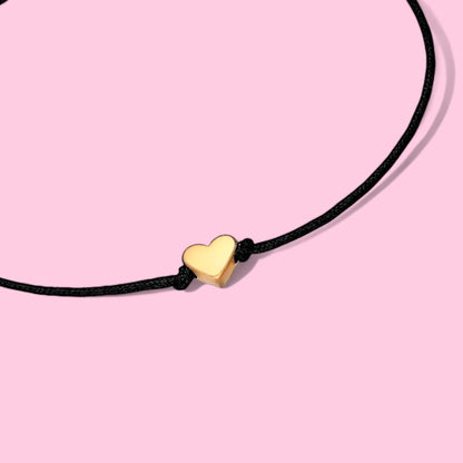 Dabble Doll Black Cord Bracelet with Gold Heart Charm for Girls and Women