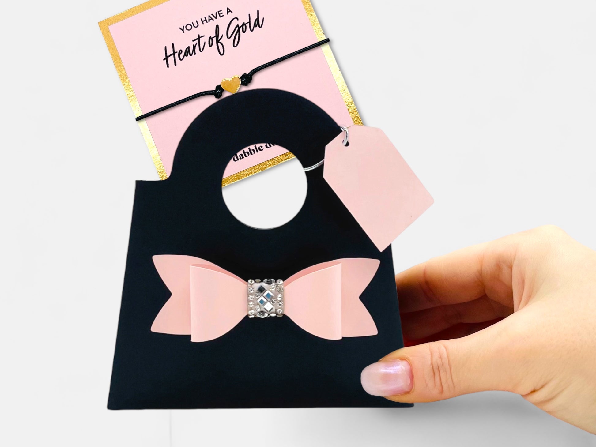 Dabble Doll Pink Bow Bracelet in Gift Bag, a charming accessory for girls and women