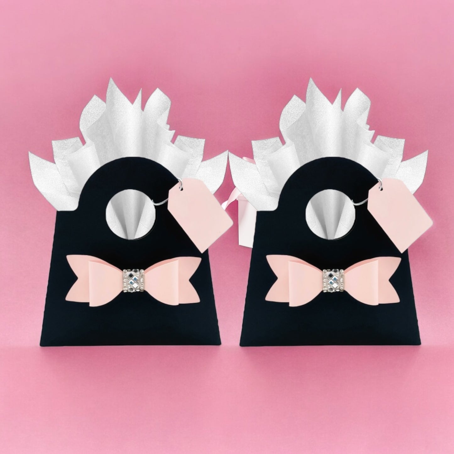 Dabble Doll Black Bracelet gift set with pink bow, perfect for girls and women
