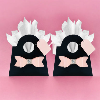 Dabble Doll Black Bracelet gift set with pink bow, perfect for girls and women