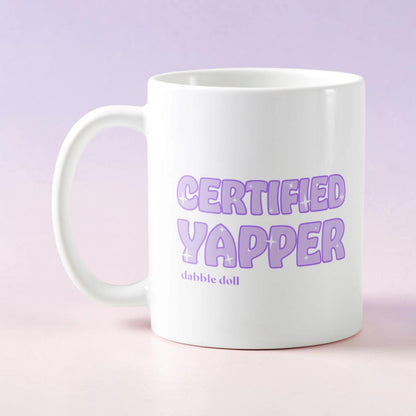 Dabble Doll Certified Yapper Coffee Mug Novelty with playful purple text design