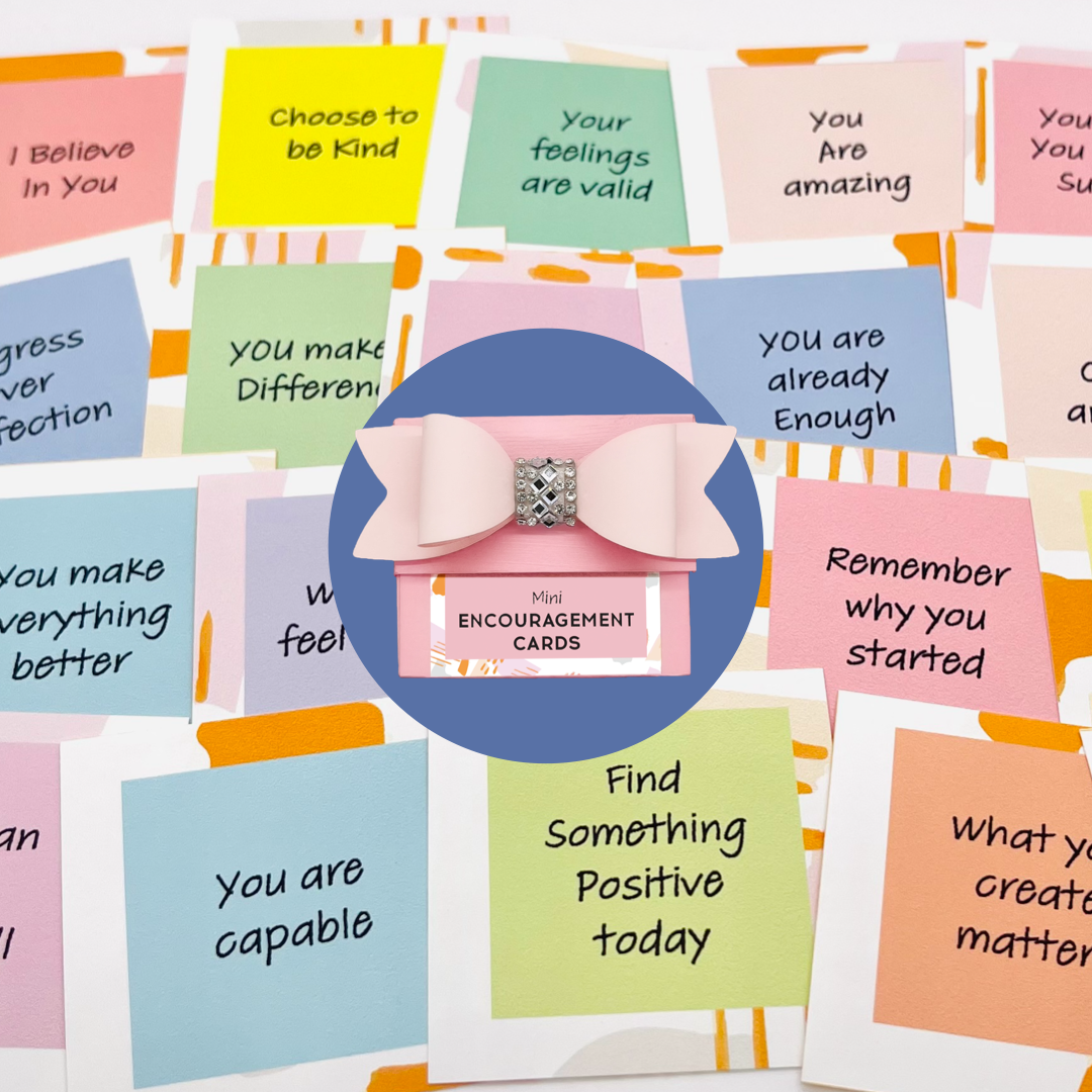 Colorful mini encouragement cards by Dabble Doll for girls and women, featuring positive affirmations