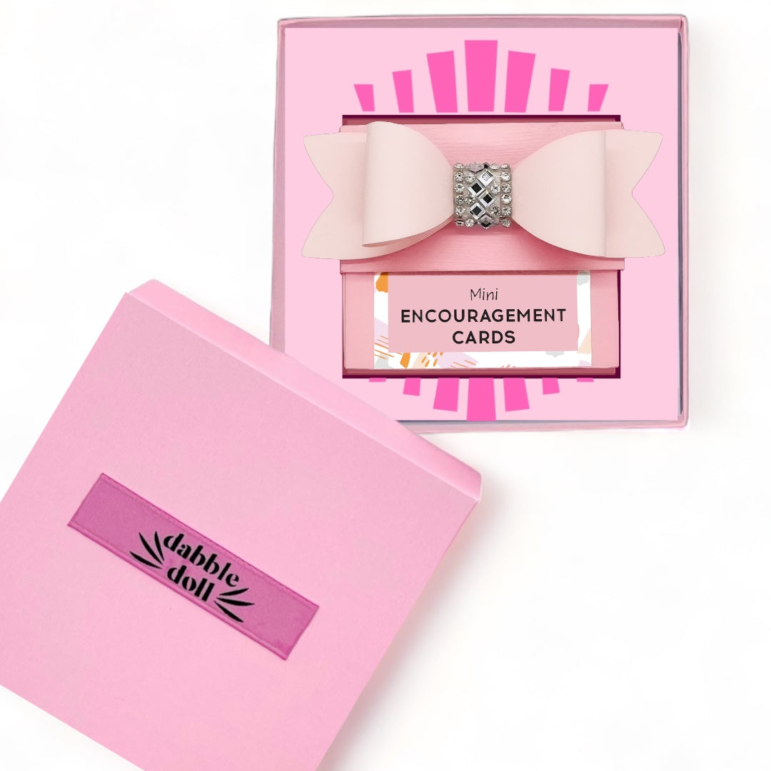 Pink Mini Encouragement Cards by Dabble Doll, perfect for girls and women with stylish packaging