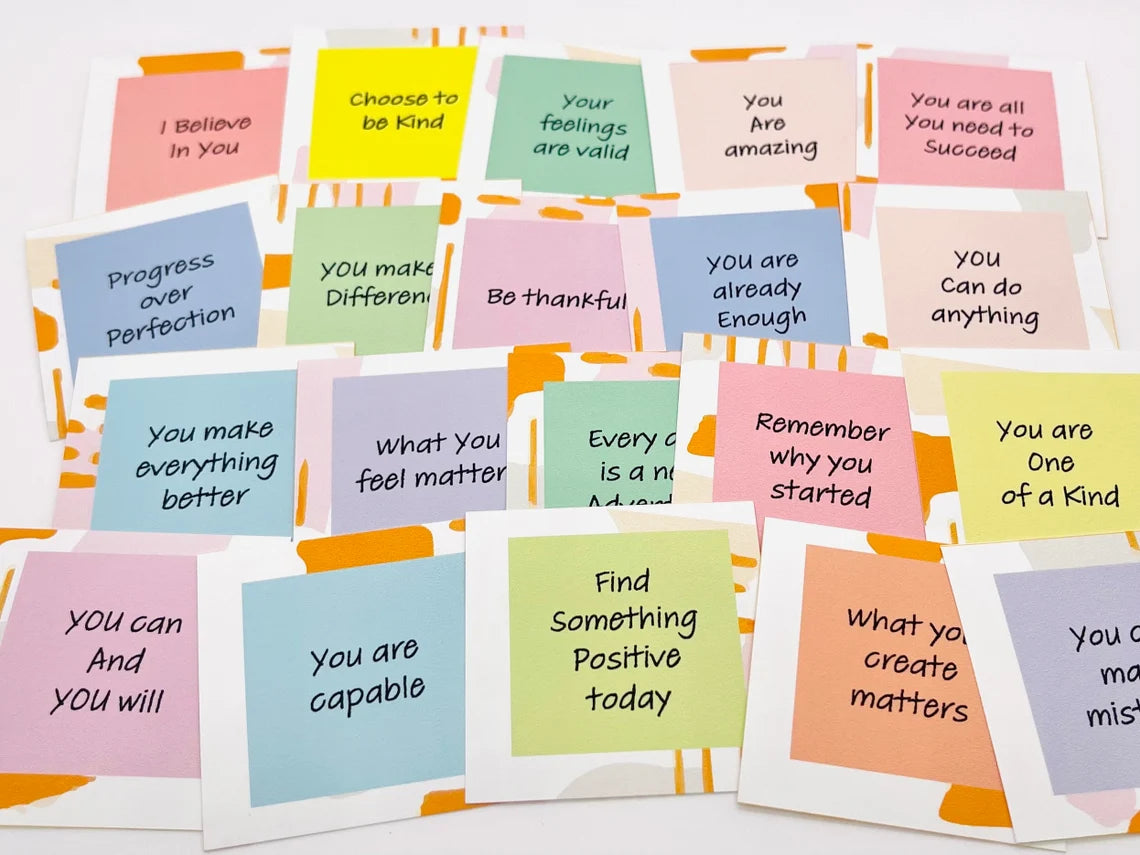 Colorful encouragement cards for girls and women featuring positive affirmations and inspiring messages