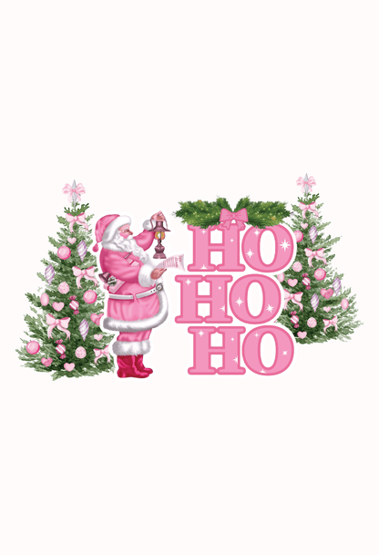 Pink Christmas gift box with Santa and trees, perfect holiday gift for girls and women