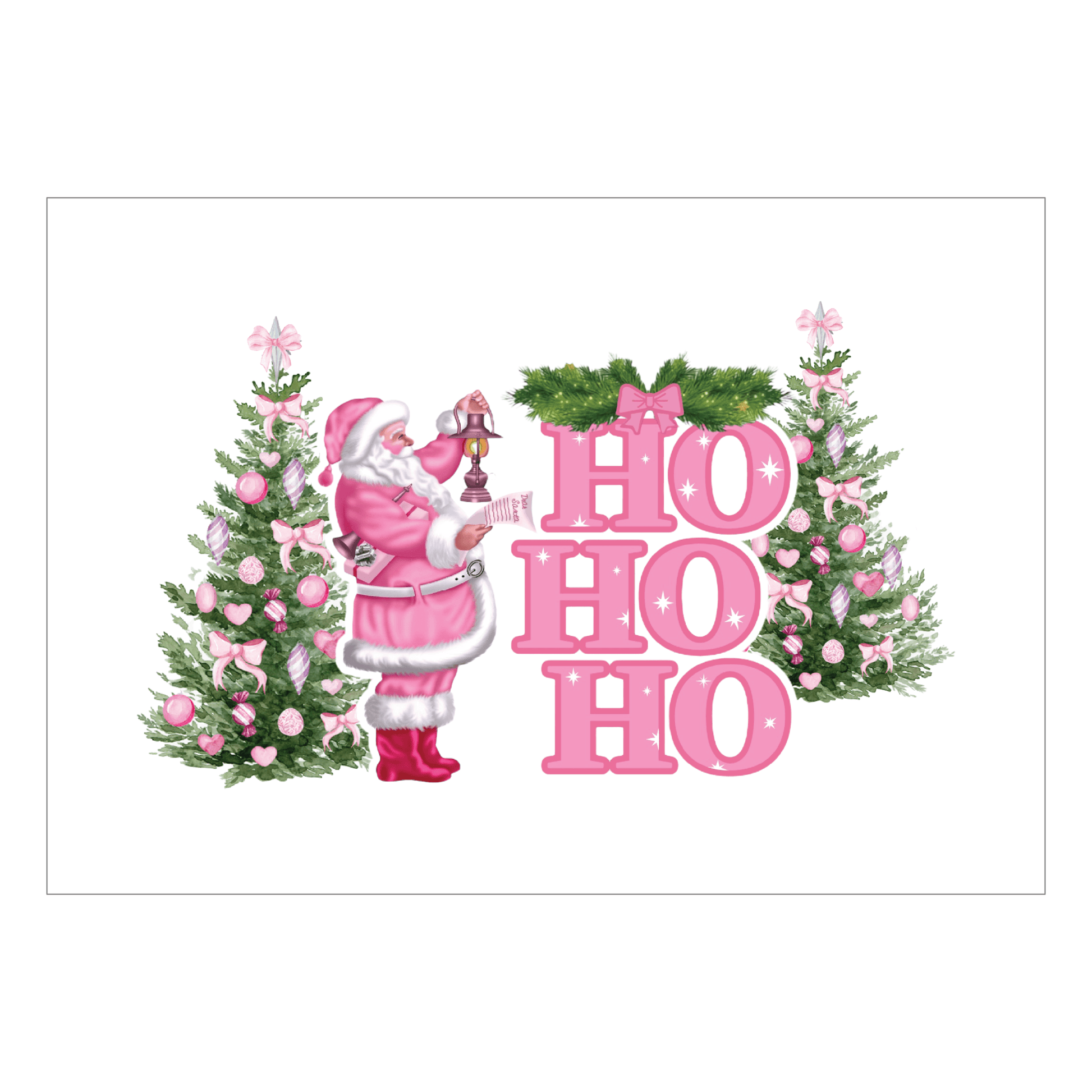 Pink Gift Box featuring Santa with Christmas Trees for girls and women, perfect holiday decoration
