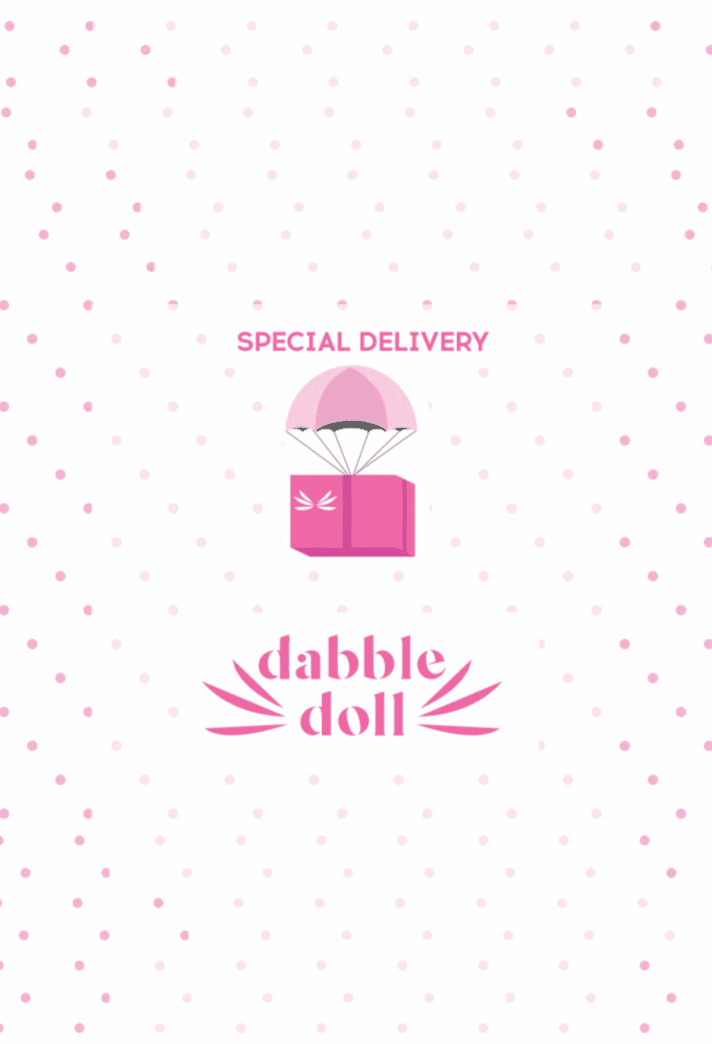 Dabble Doll pink gift box design ideal for girls and women featuring a playful dot pattern