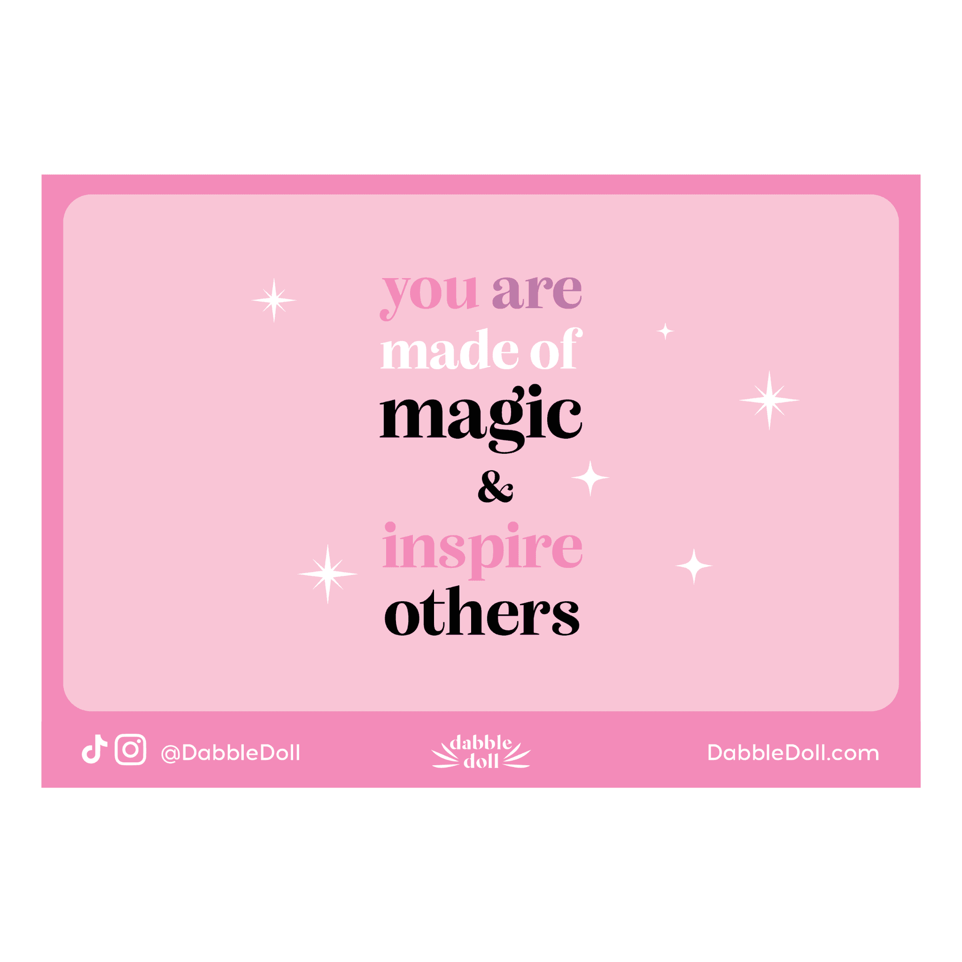 Pink Dabble Doll gift box featuring inspirational message for girls and women