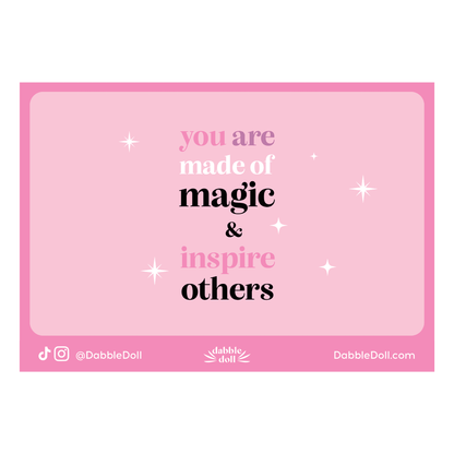 Pink Dabble Doll gift box featuring inspirational message for girls and women