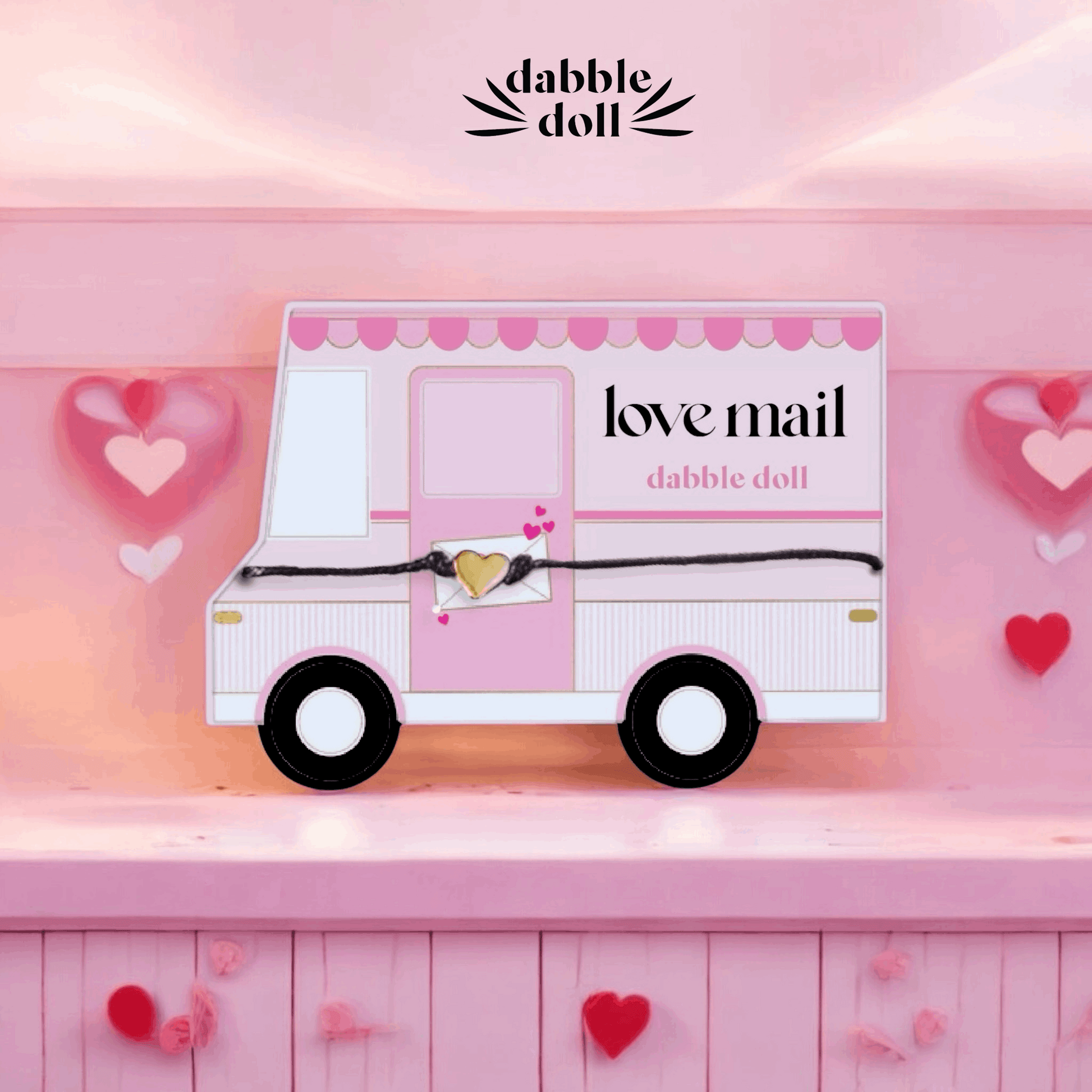 Dabble Doll love mail gift box featuring a charming design and heart accents for special occasions