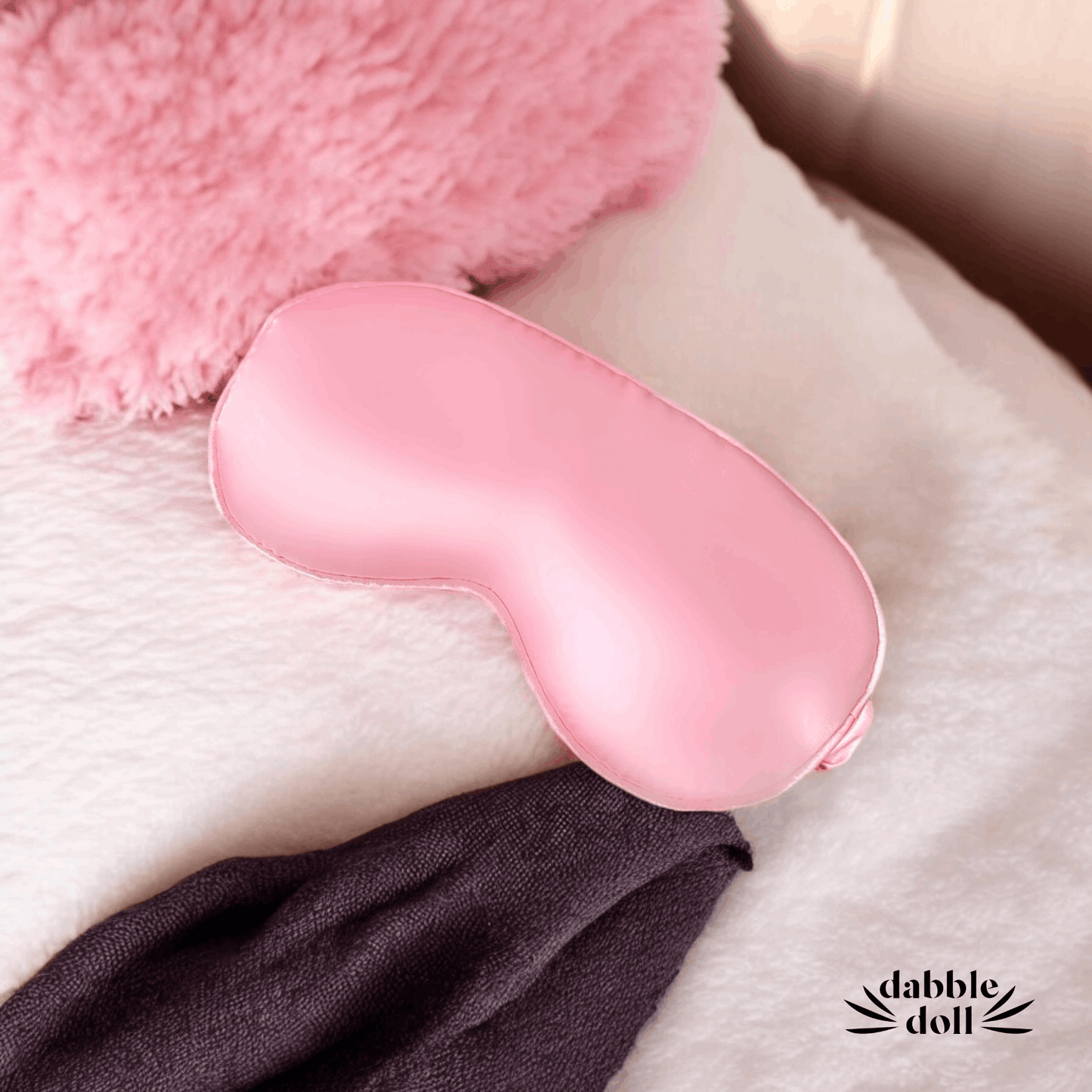 Pink eye mask in soft fabric as part of a luxury gift in box by Dabble Doll