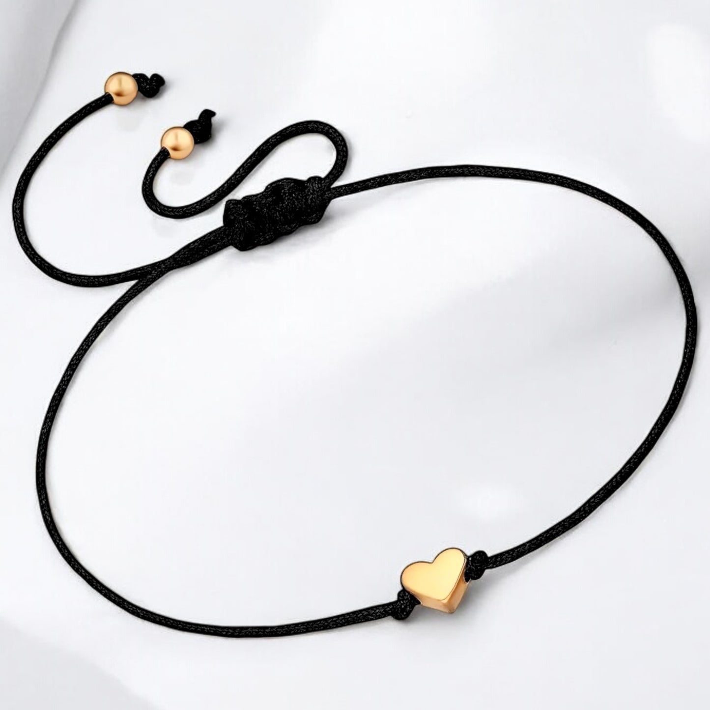 Girls' Dabble Doll Adjustable Black Bracelet with a Gold Heart Charm for Women and Ladies