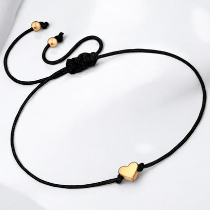 Girls' Dabble Doll Adjustable Black Bracelet with a Gold Heart Charm for Women and Ladies