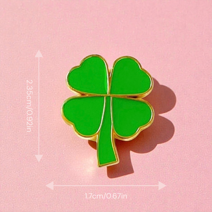 Dabble Doll Green Four-Leaf Clover Pin for a good luck gift with a shiny gold outline