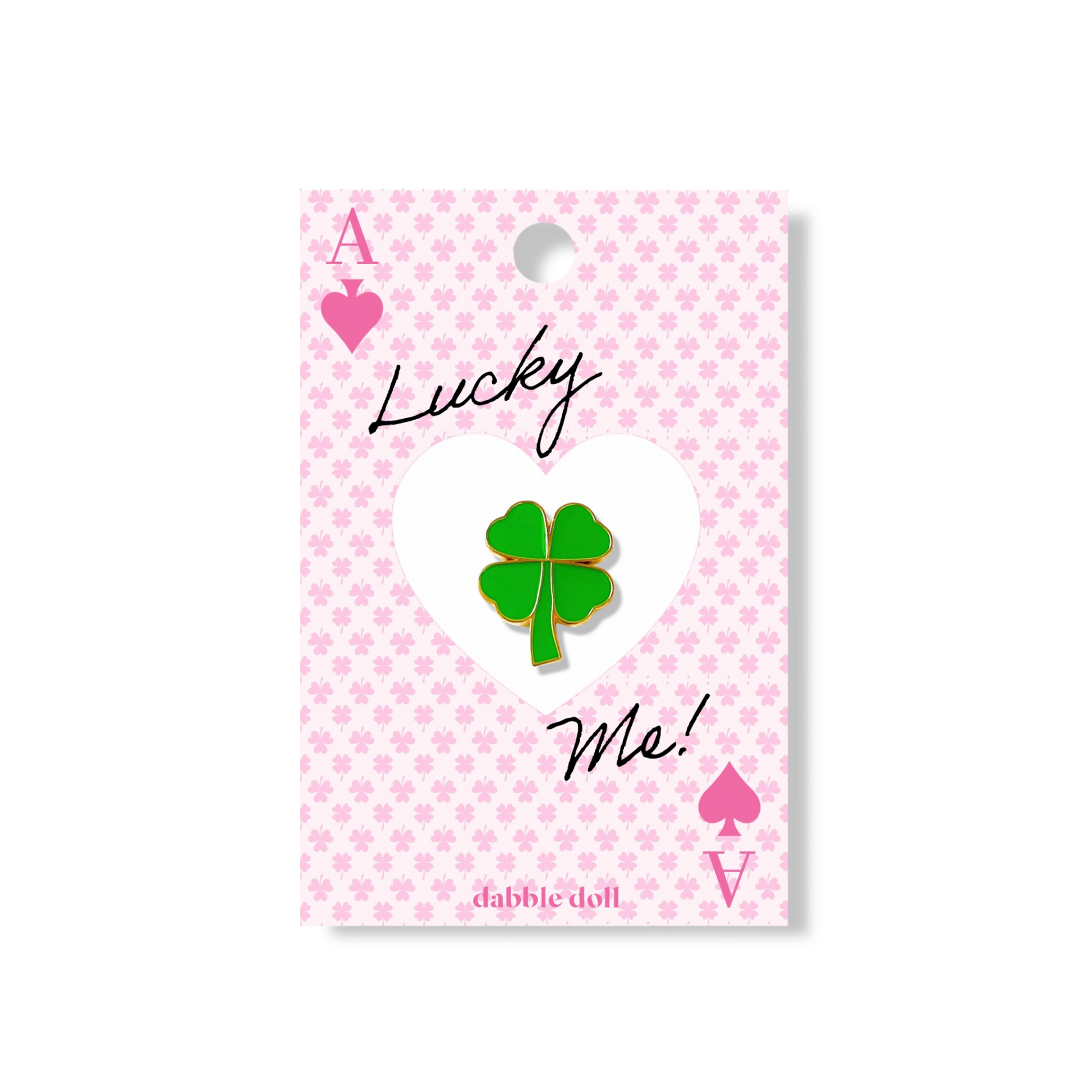 Dabble Doll Lucky Me Shamrock Pin for a good luck gift on special occasions
