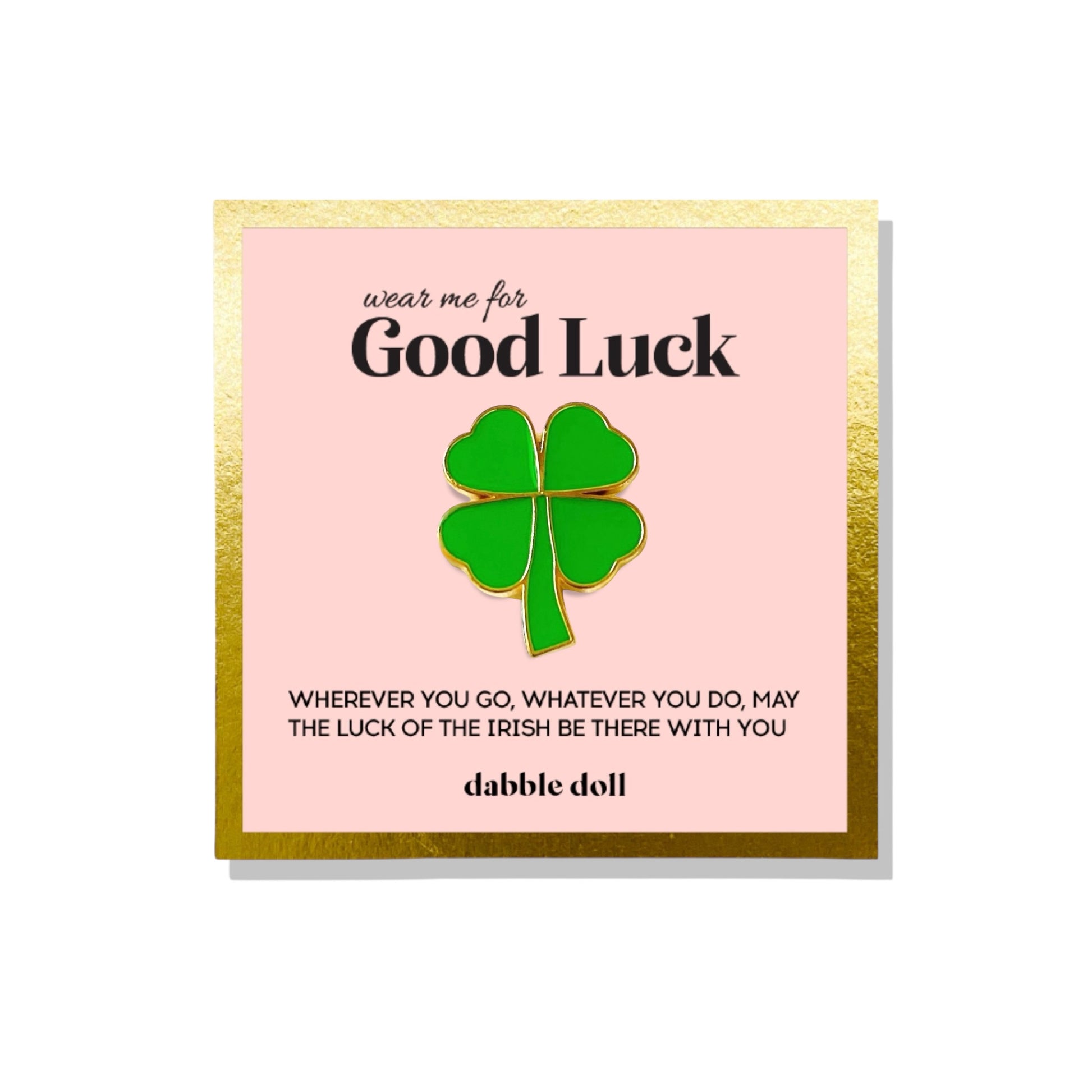 Dabble Doll Good Luck charm featuring a green four-leaf clover design for girls and women