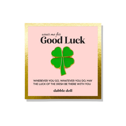 Dabble Doll Good Luck charm featuring a green four-leaf clover design for girls and women