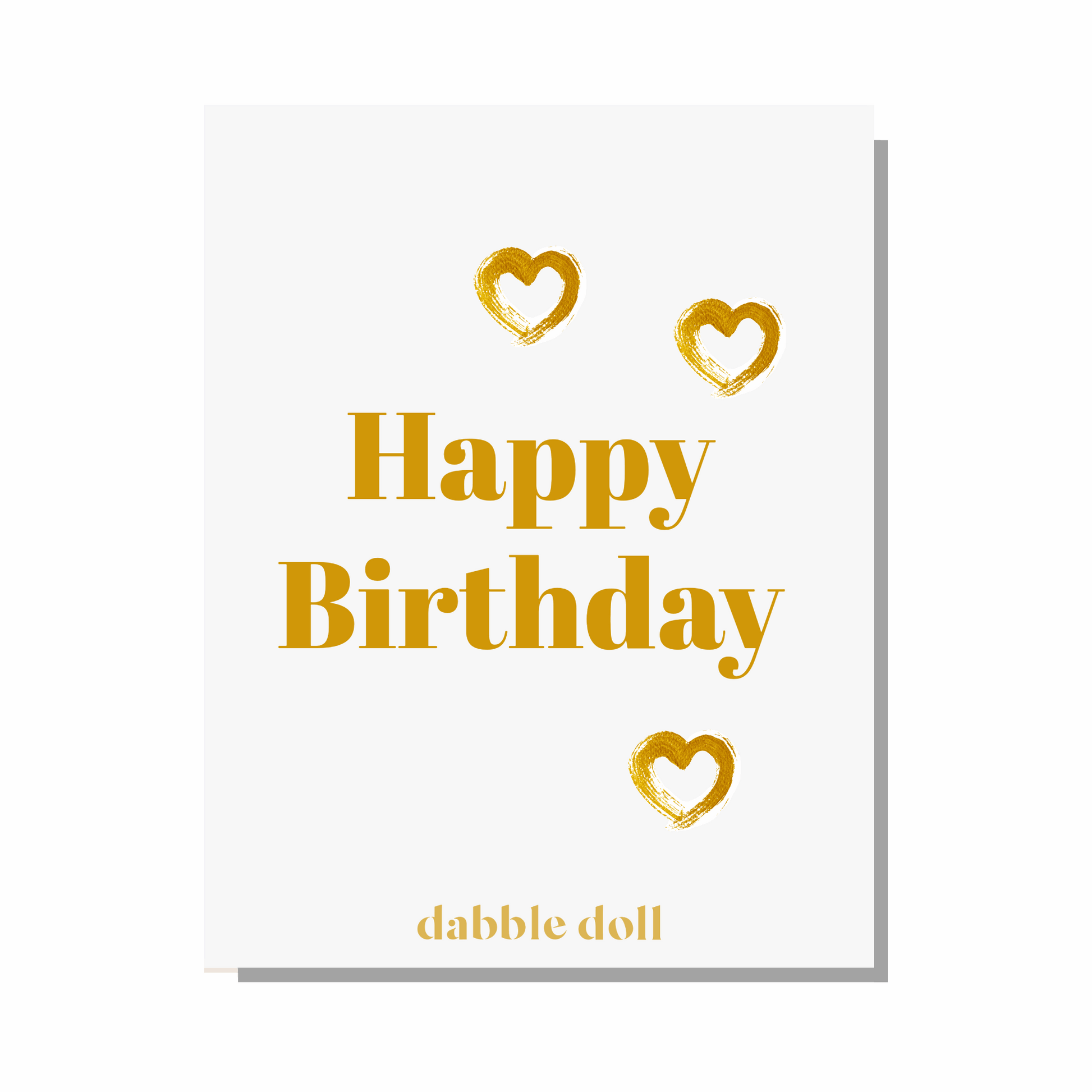 Dabble Doll Greeting Card in White with Gold Lettering, Perfect for Girls and Women Birthday Celebrations