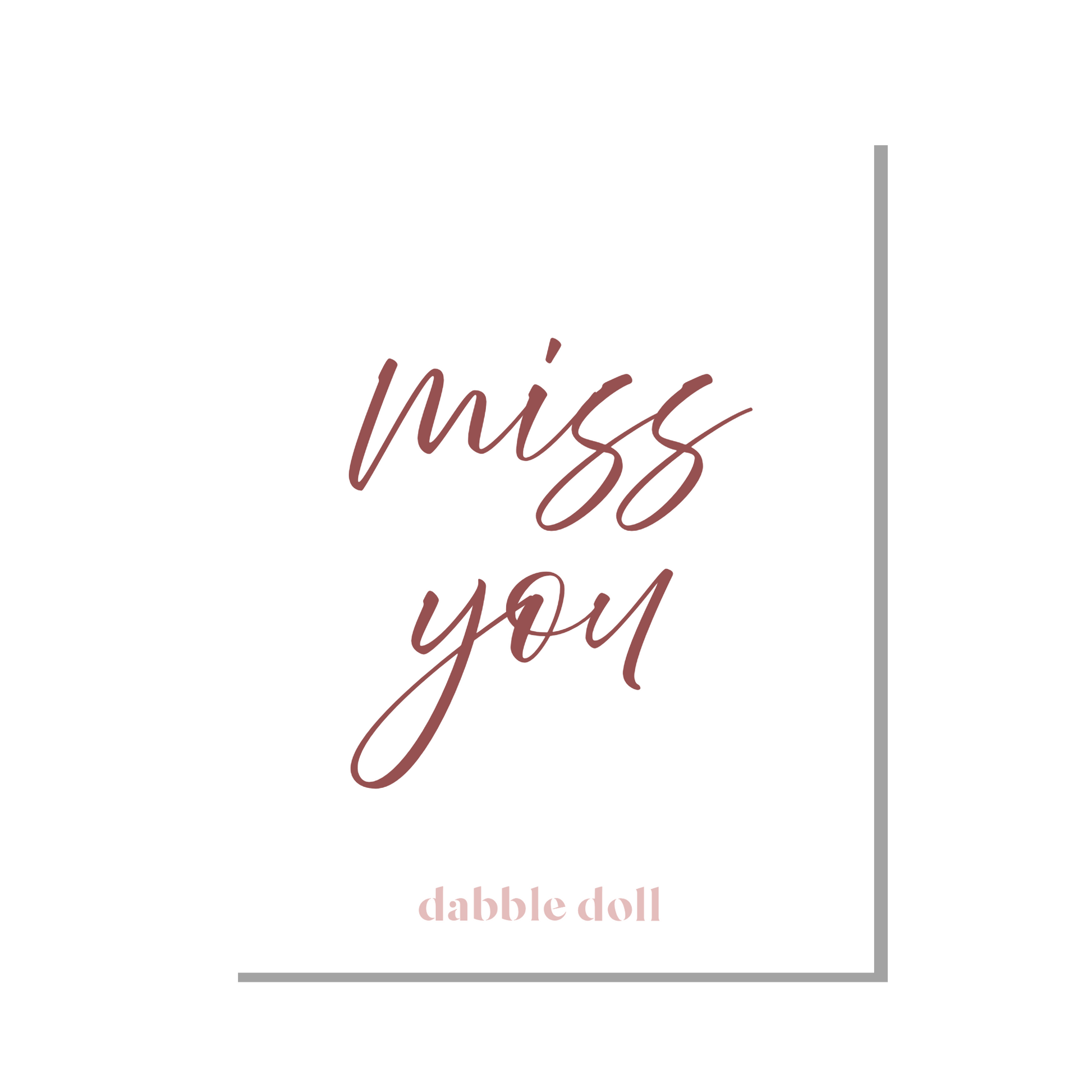 Dabble Doll Greeting Card in Soft Pink with 'Miss You' Message Perfect for Girls and Women