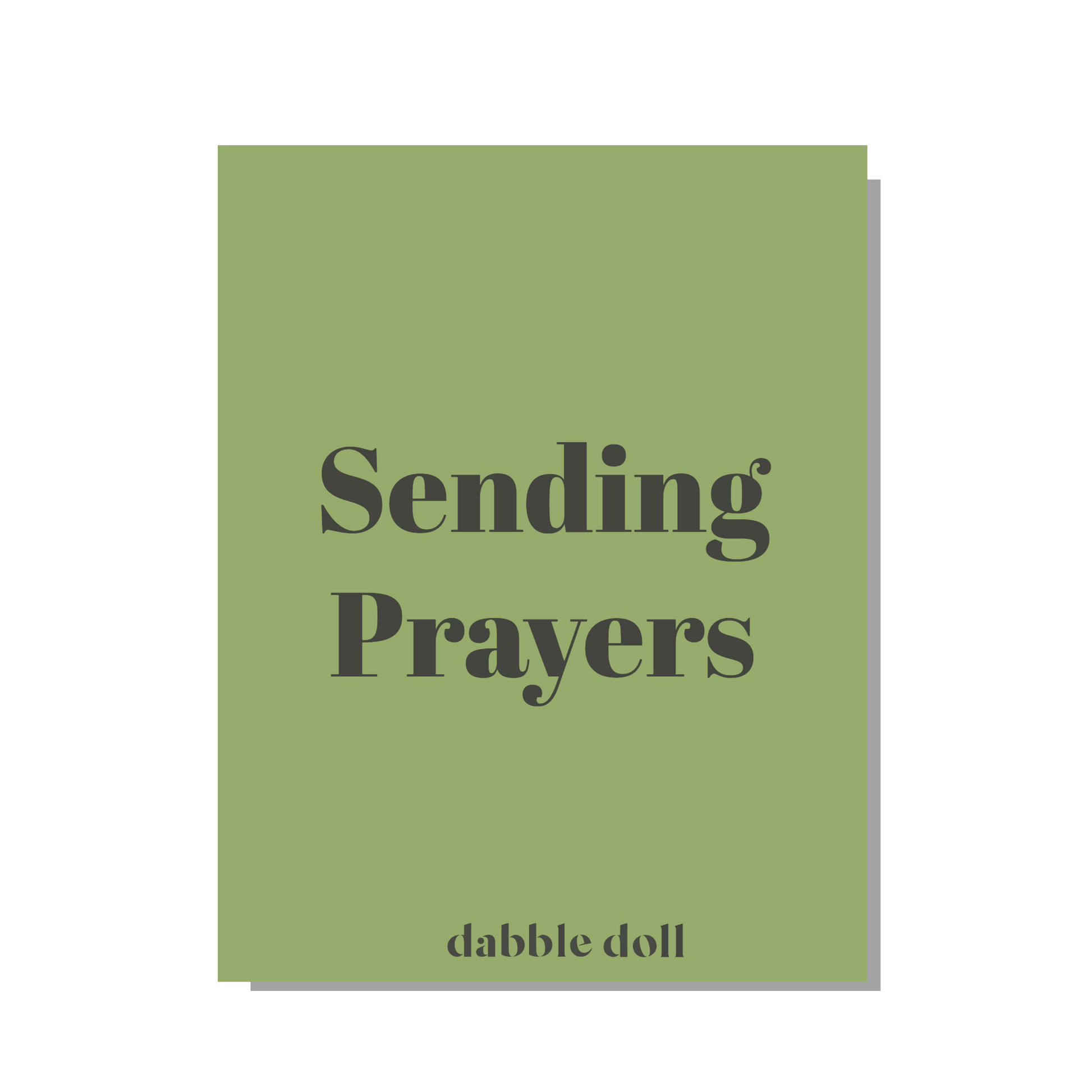 Light green Dabble Doll greeting card with 'Sending Prayers' design, perfect for women and girls