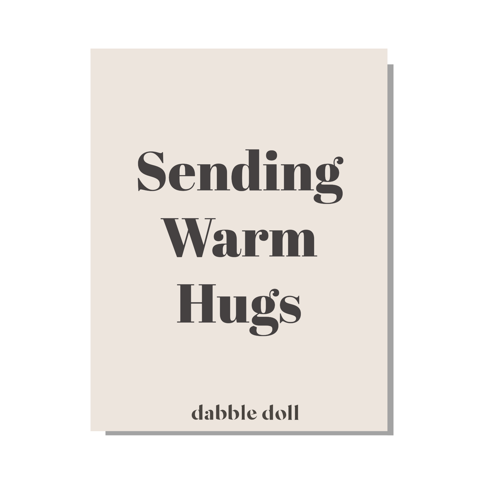 Dabble Doll Greeting Card in Soft Beige with 'Sending Warm Hugs' for girls and women