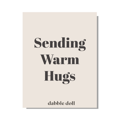 Dabble Doll Greeting Card in Soft Beige with 'Sending Warm Hugs' for girls and women