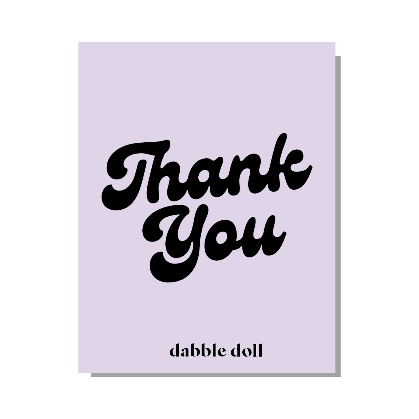 Purple floral greeting card by Dabble Doll with stylish 'Thank You' design for girls and women