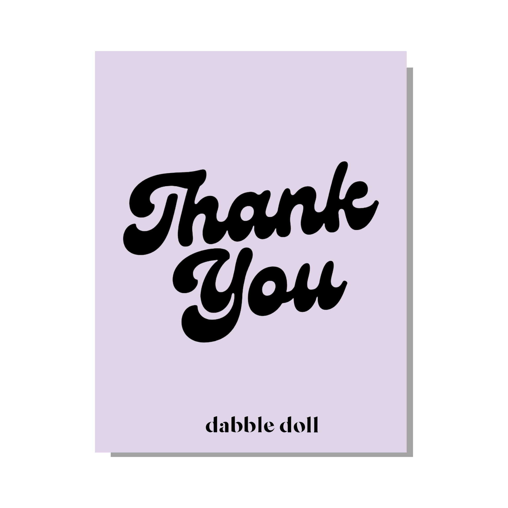 Purple floral greeting card by Dabble Doll with stylish 'Thank You' design for girls and women