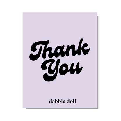 Purple floral greeting card by Dabble Doll with stylish 'Thank You' design for girls and women