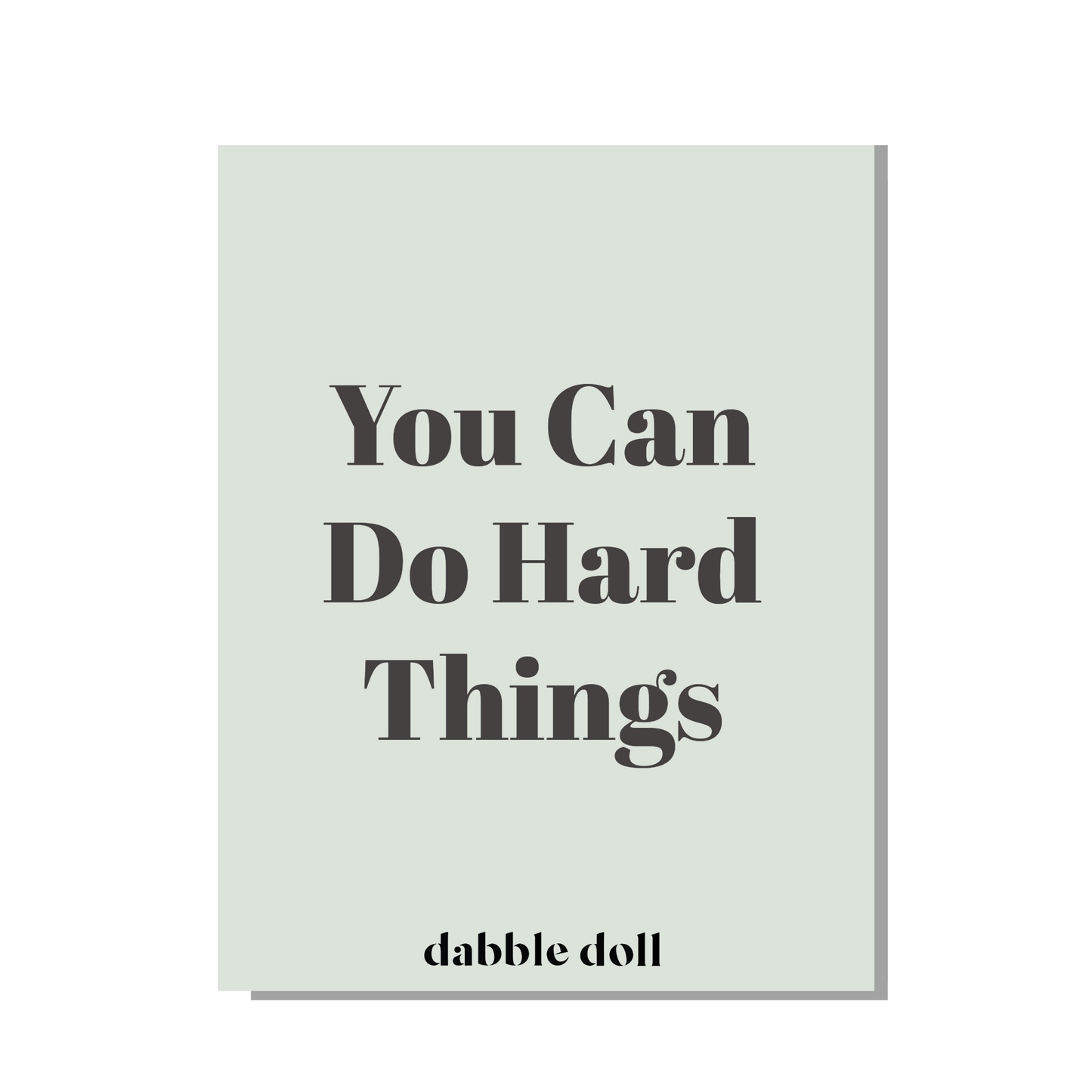 Dabble Doll mint green greeting card with inspiring quote for girls and women