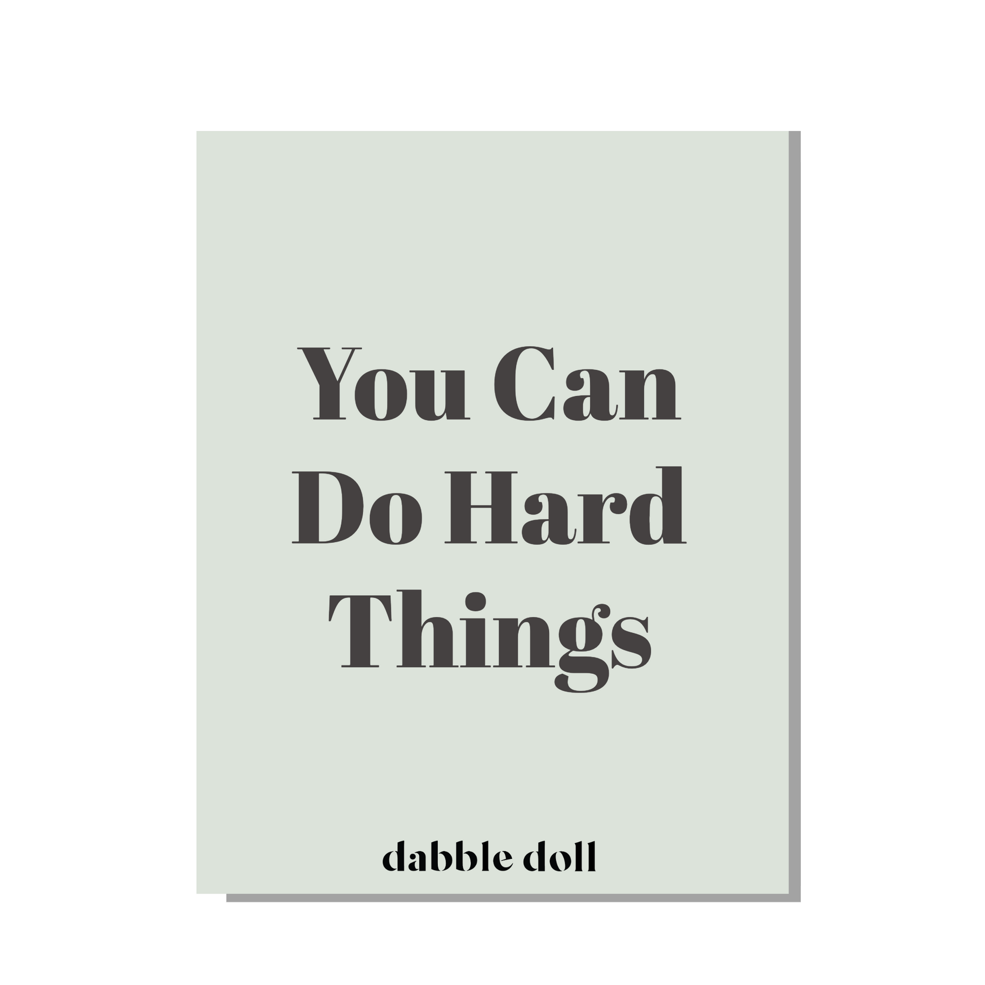 Dabble Doll mint green greeting card with inspiring quote for girls and women