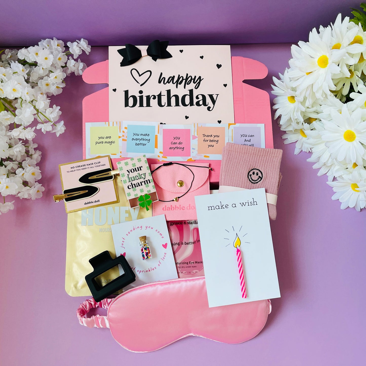 Dabble Doll Birthday Gift Box with Relaxation Items and Celebration Cards for Special Occasions